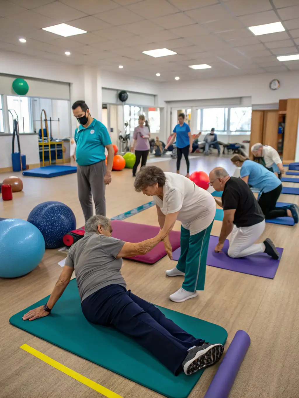 Residents participating in a group exercise session, promoting physical health and well-being.
